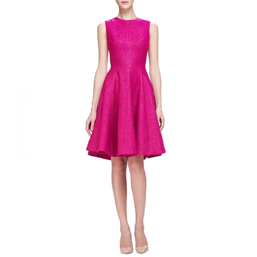 NWT Lela Rose Godet Structured Shimmery Flared Dress Pink | Size 0